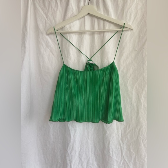 Good American Plisse Bungee Strap Crop Top in Summer Green - Size 1/2 Size S/M - Picture 3 of 13